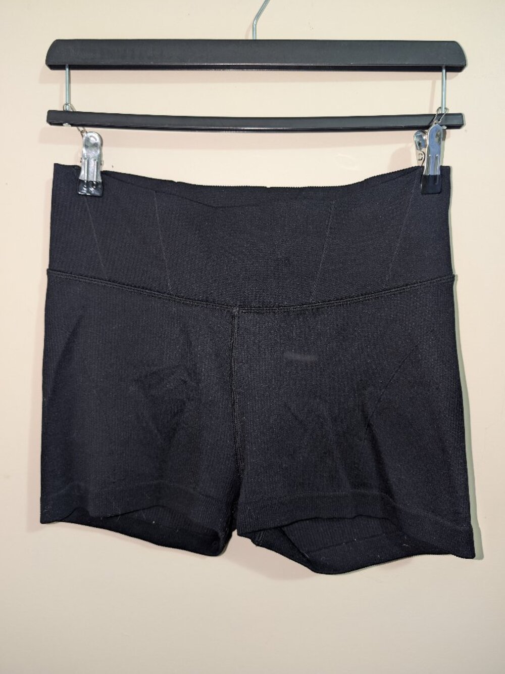 Aerie Black High Rise Ribbed Biker Shorts 6" Inseam Size Large